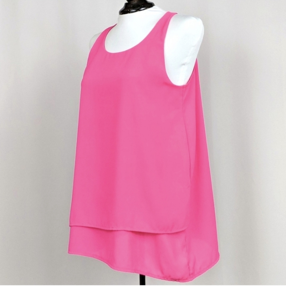 Pink Rose Tank Top Asymmetrical Hem Exposed Zipper Sleeveless Blouse Pink M NWT